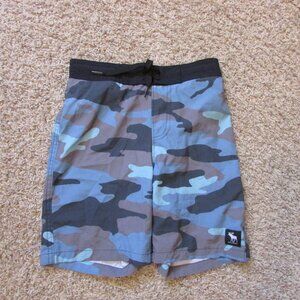 NWOT Abercrombie Kids 9/10 Swim Trunks Inside Liner Longer Leg Blue Black Tan